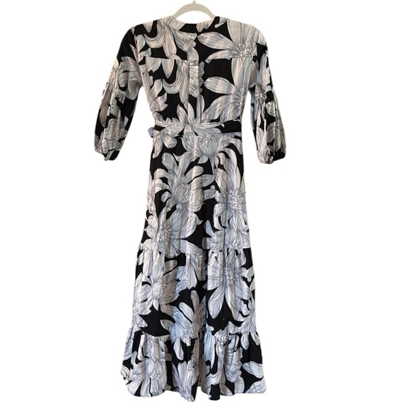 Maeve by Anthropologie Black and White Floral Romantic Midi Dress size 0 - Picture 4 of 7